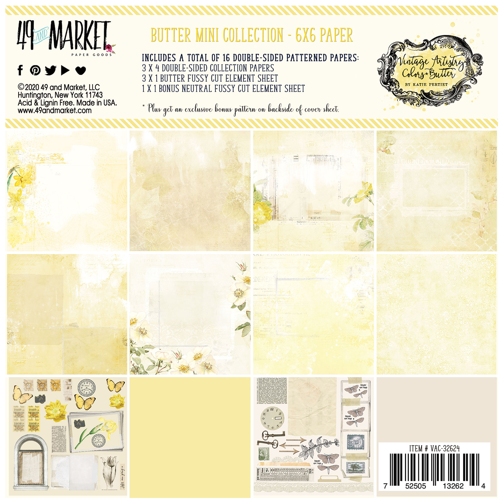 VAC-32624 Vintage Artistry Butter 6x6 Collection Pack